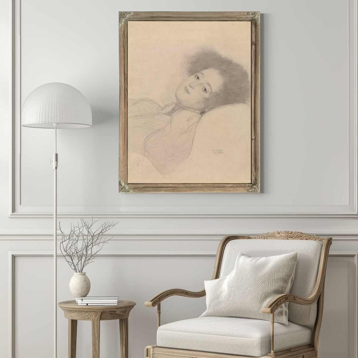 Portrait a Young Woman Reclining By Gustav Klimt
