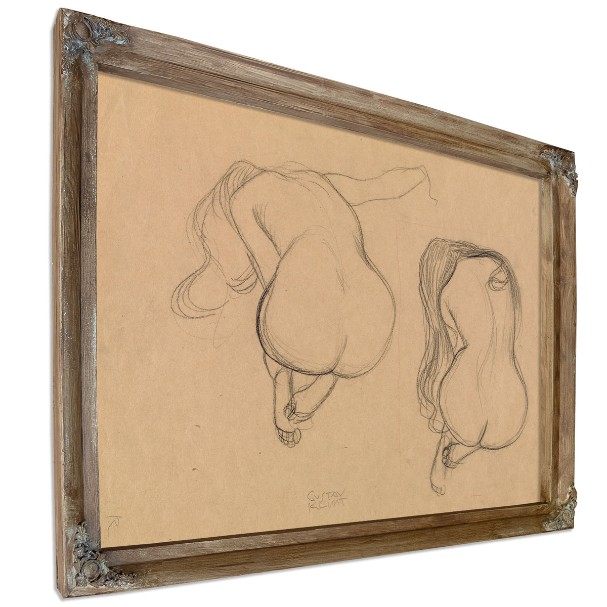 Two Studies a Seated Nude Long Hair 02 By Gustav Klimt