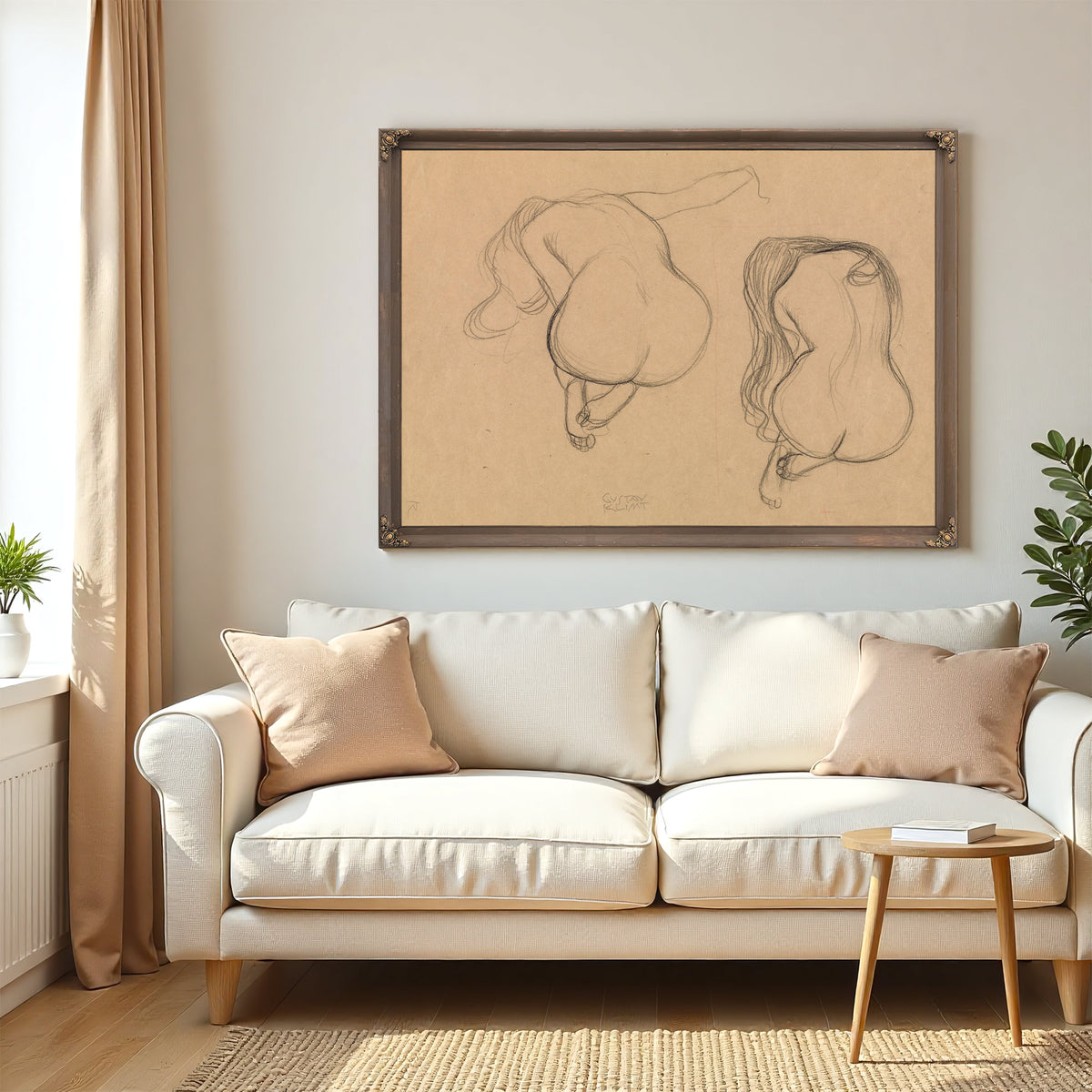 Two Studies a Seated Nude Long Hair By Gustav Klimt