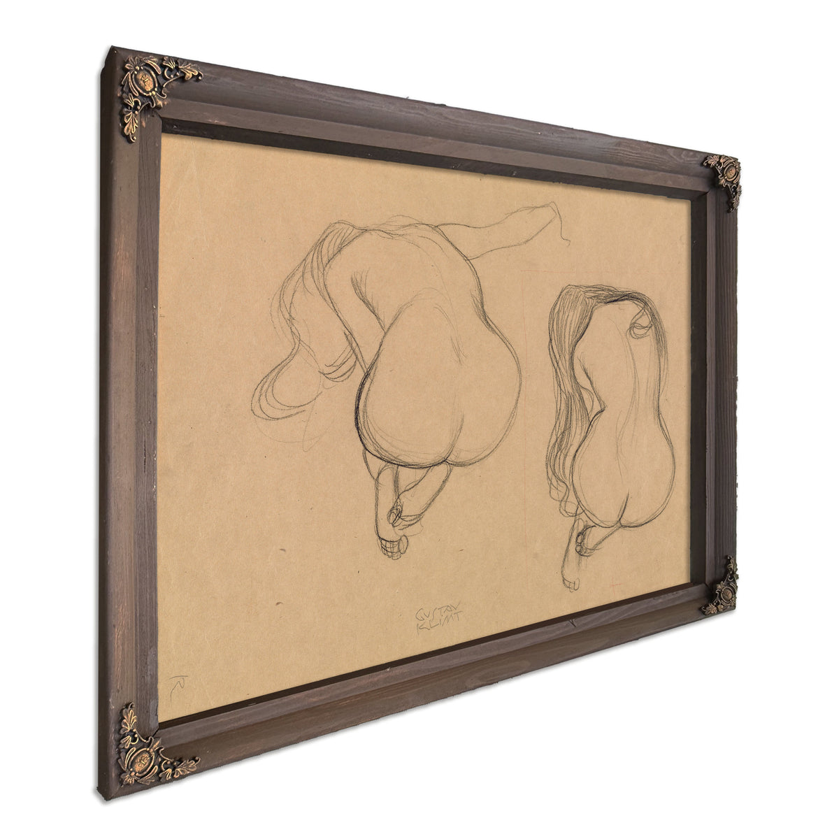 Two Studies a Seated Nude Long Hair By Gustav Klimt