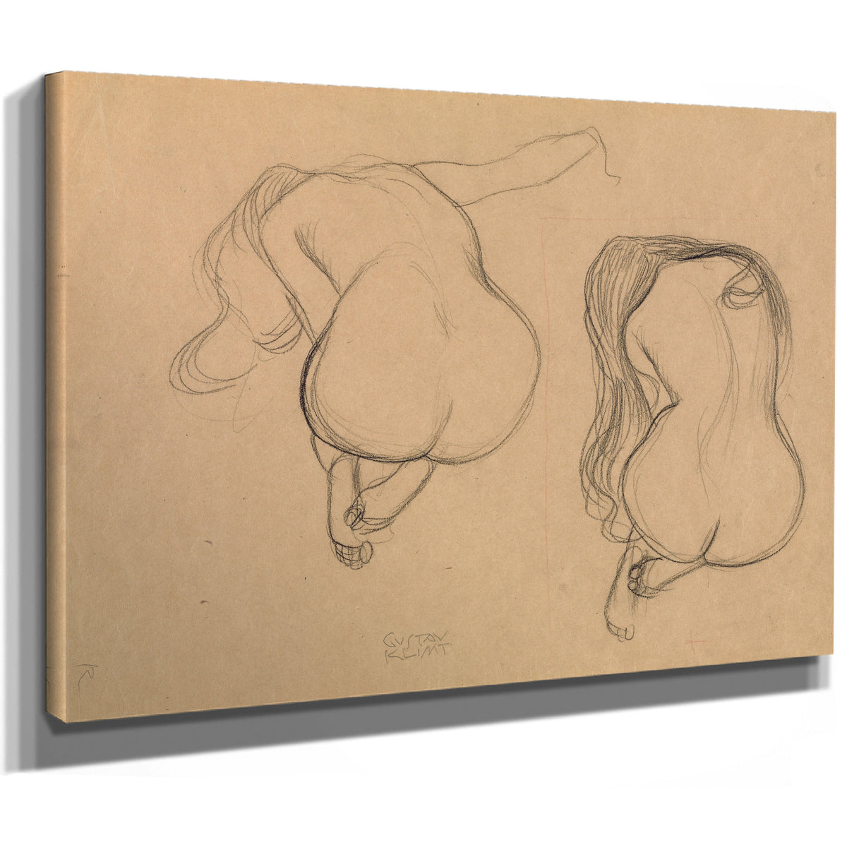 Two Studies a Seated Nude Long Hair By Gustav Klimt