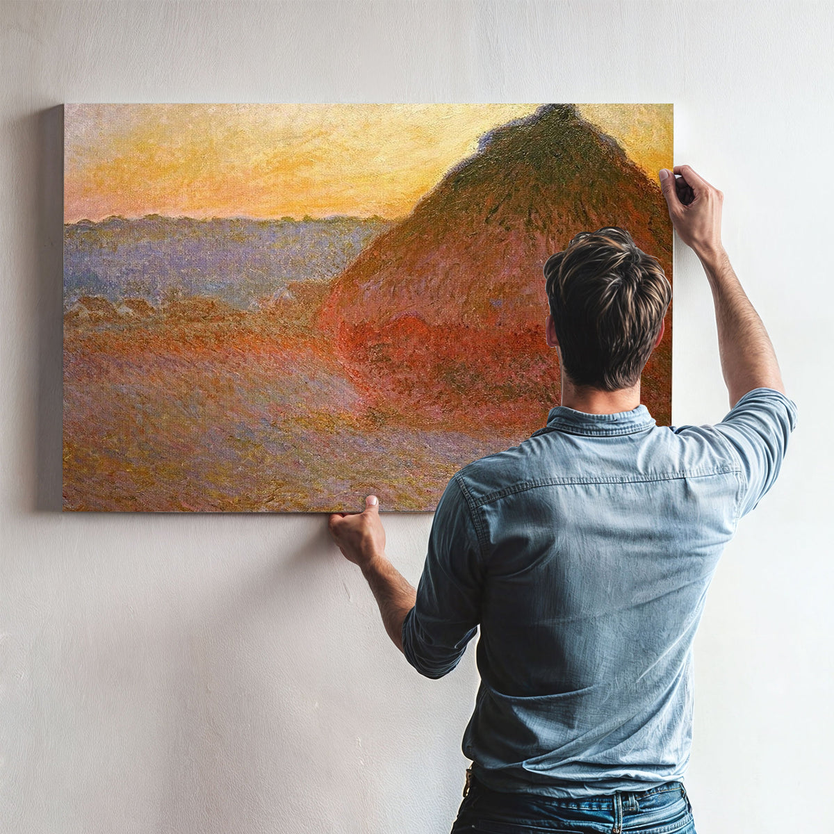 Haystacks, Pink And Blue Impressions By Claude Monet