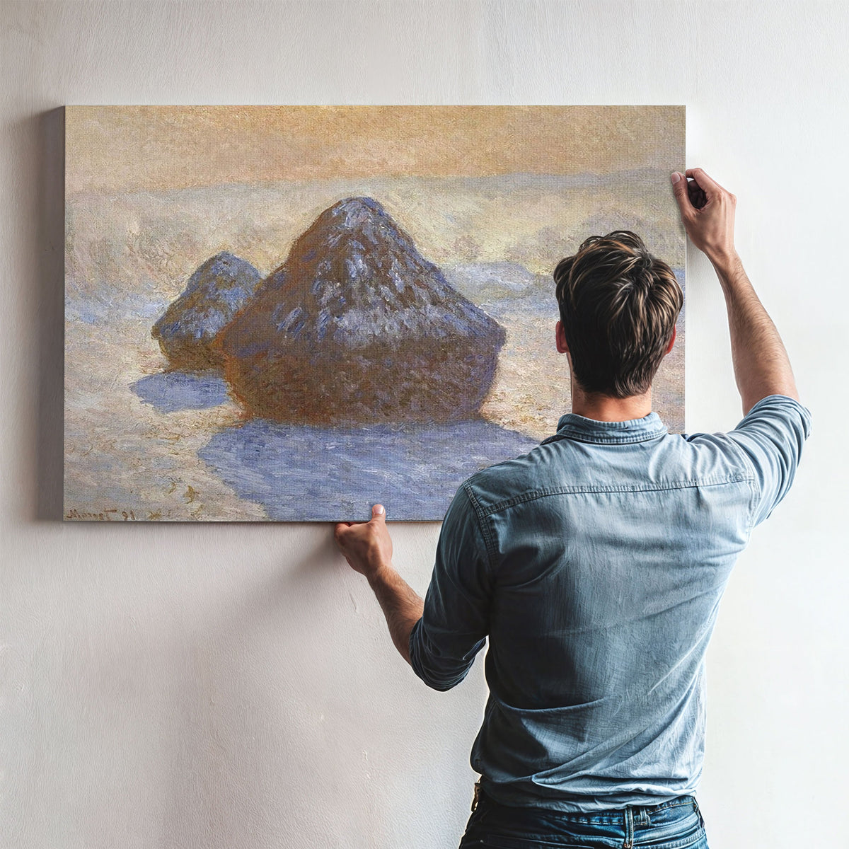Haystacks Snow Effect By Claude Monet