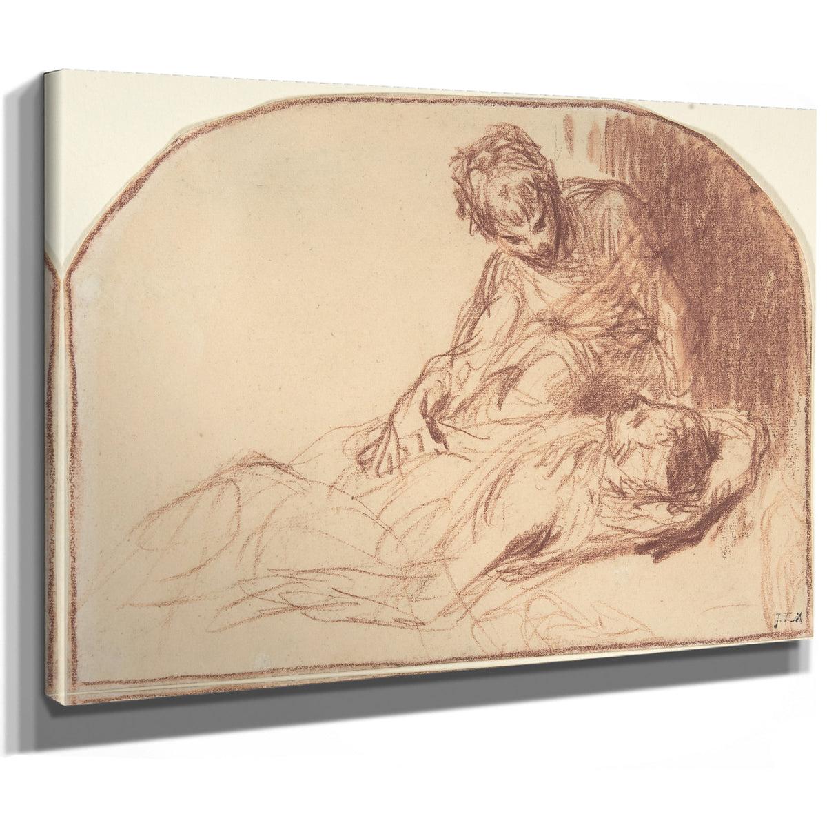 A Young Man Seated Bent Over Reclining By Jean Francois Millet