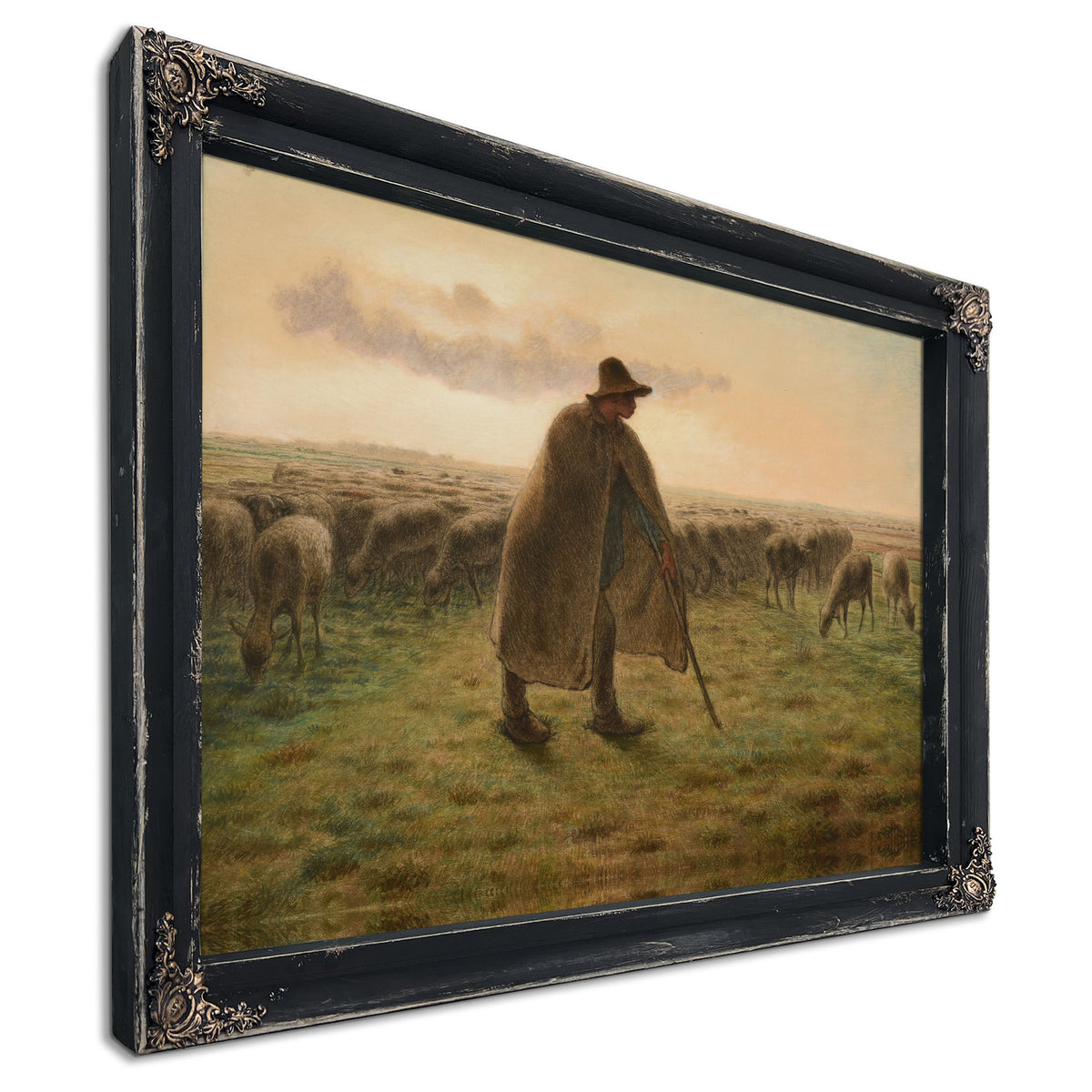 Berger Gardant Son Troupeau Ca 1865 By Jean Francois Millet
