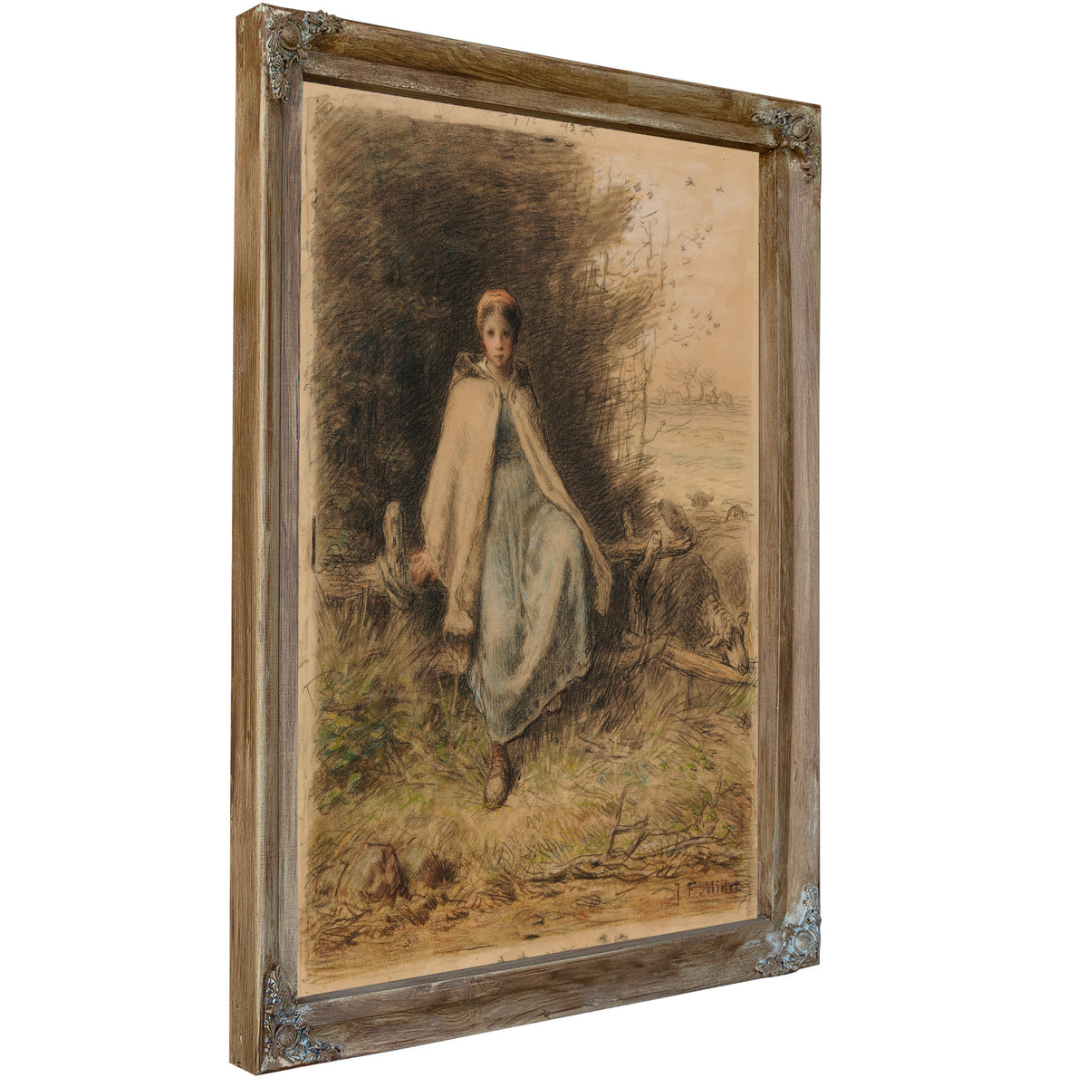 Jeune Bergere Assise Sur Une Barriere By Jean Francois Millet