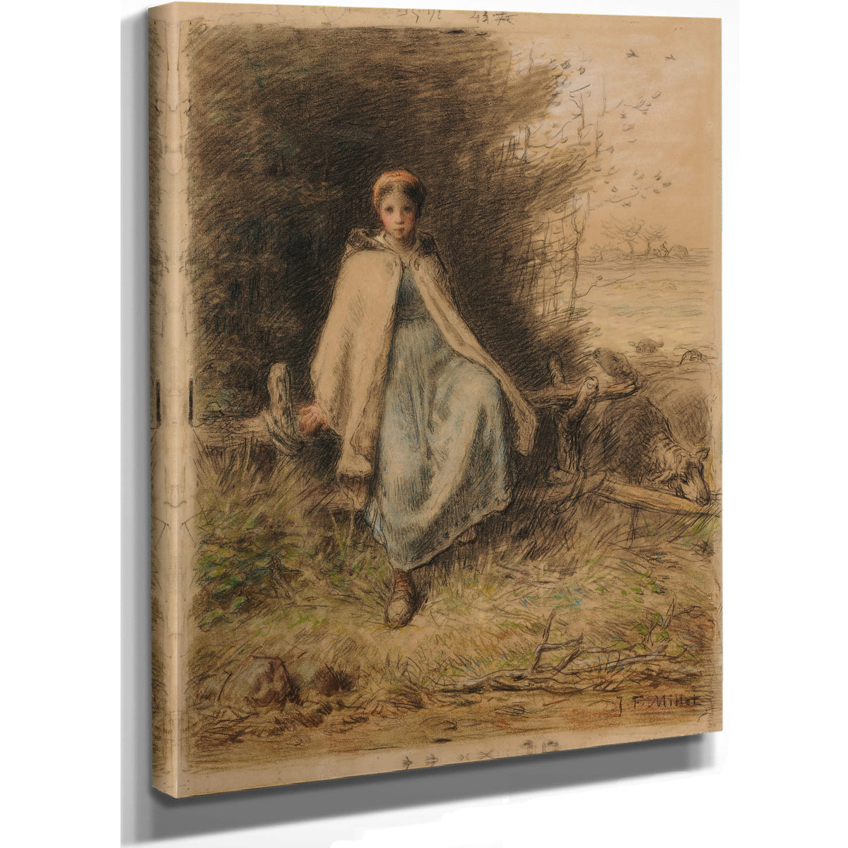 Jeune Bergere Assise Sur Une Barriere By Jean Francois Millet