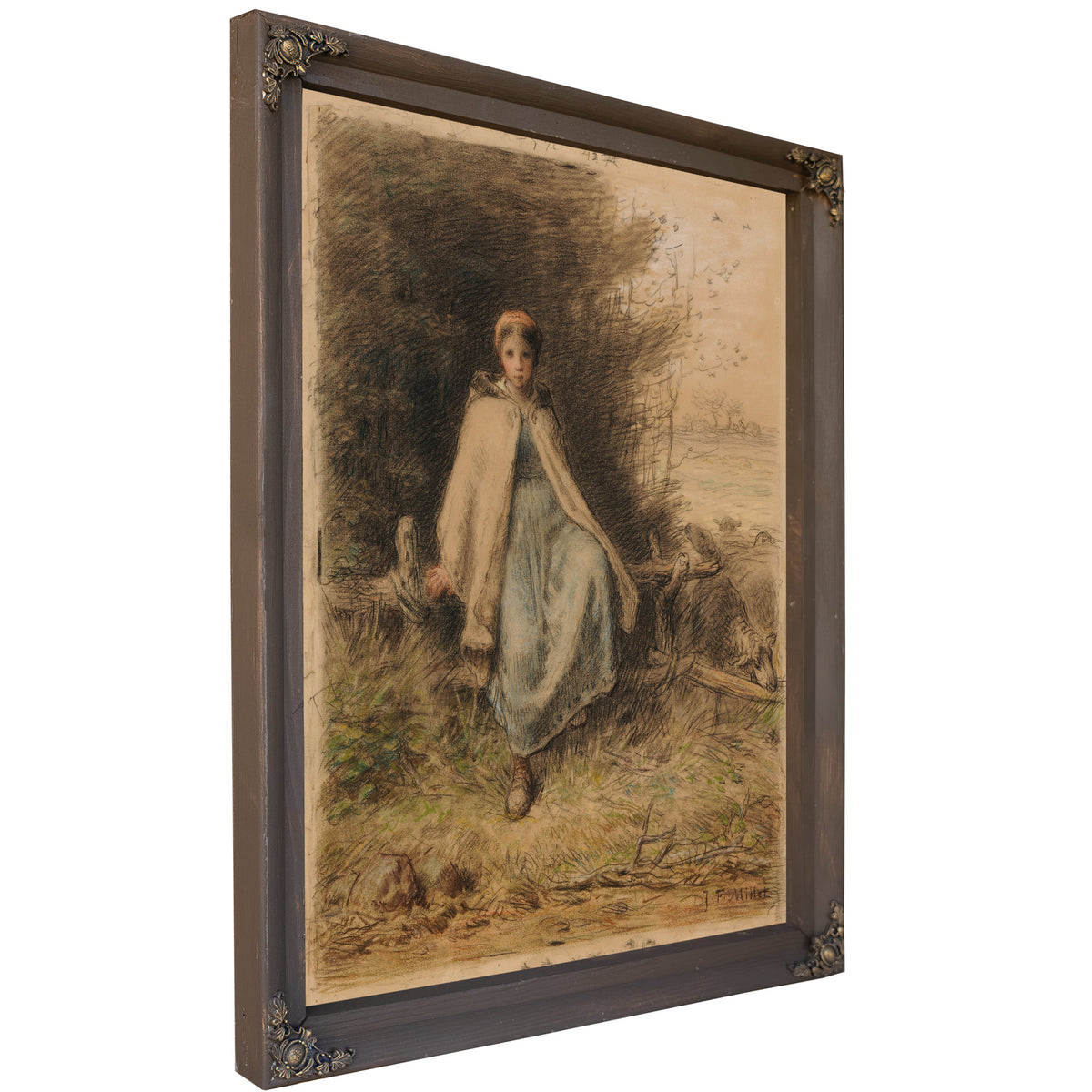 Jeune Bergere Assise Sur Une Barriere By Jean Francois Millet