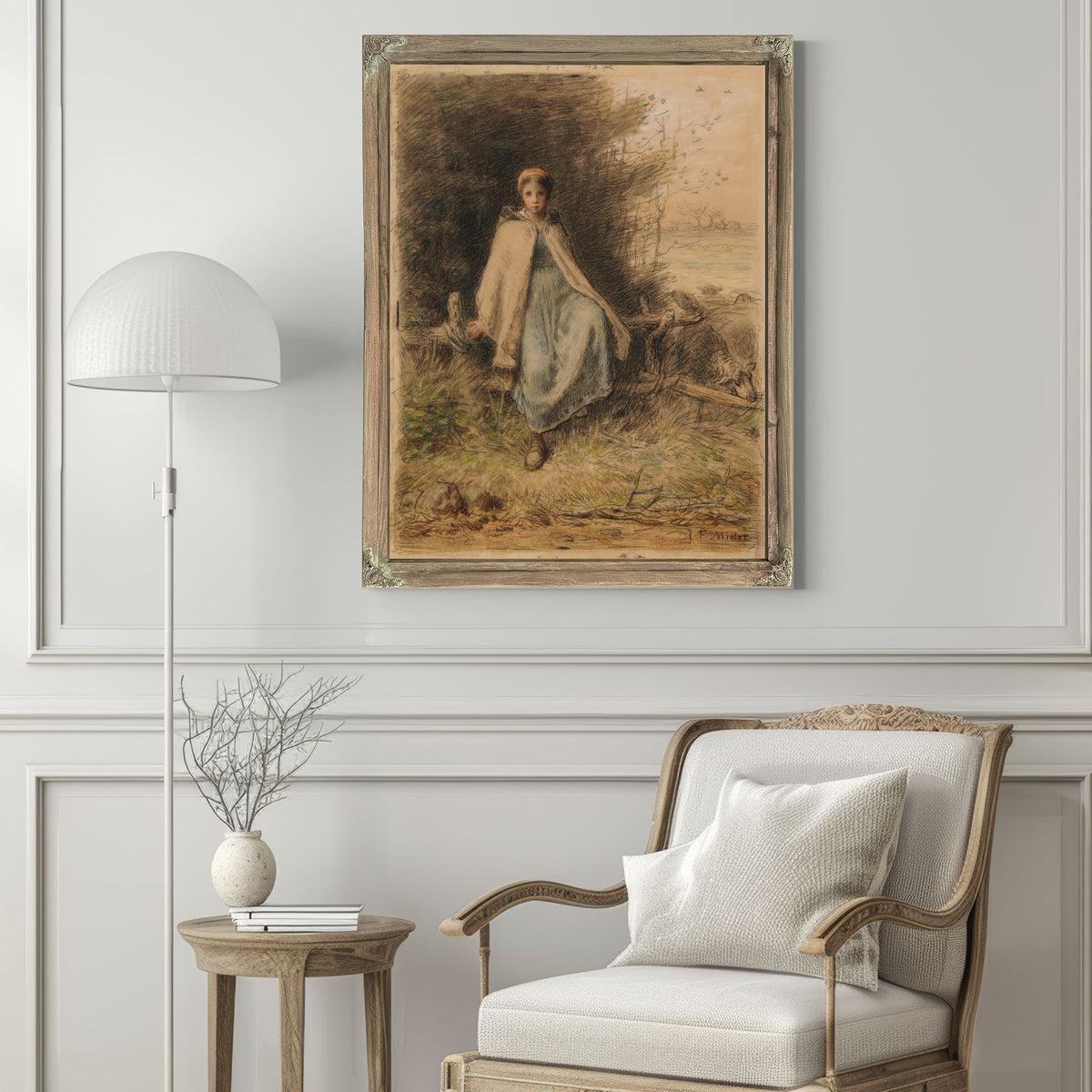 Jeune Bergere Assise Sur Une Barriere By Jean Francois Millet