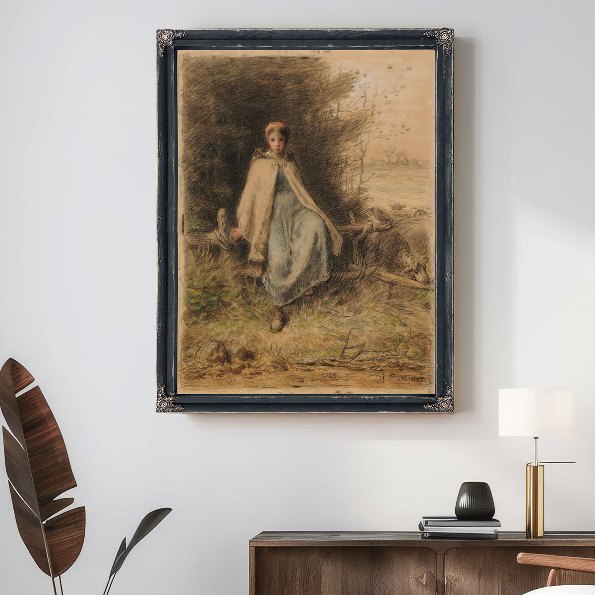 Jeune Bergere Assise Sur Une Barriere By Jean Francois Millet