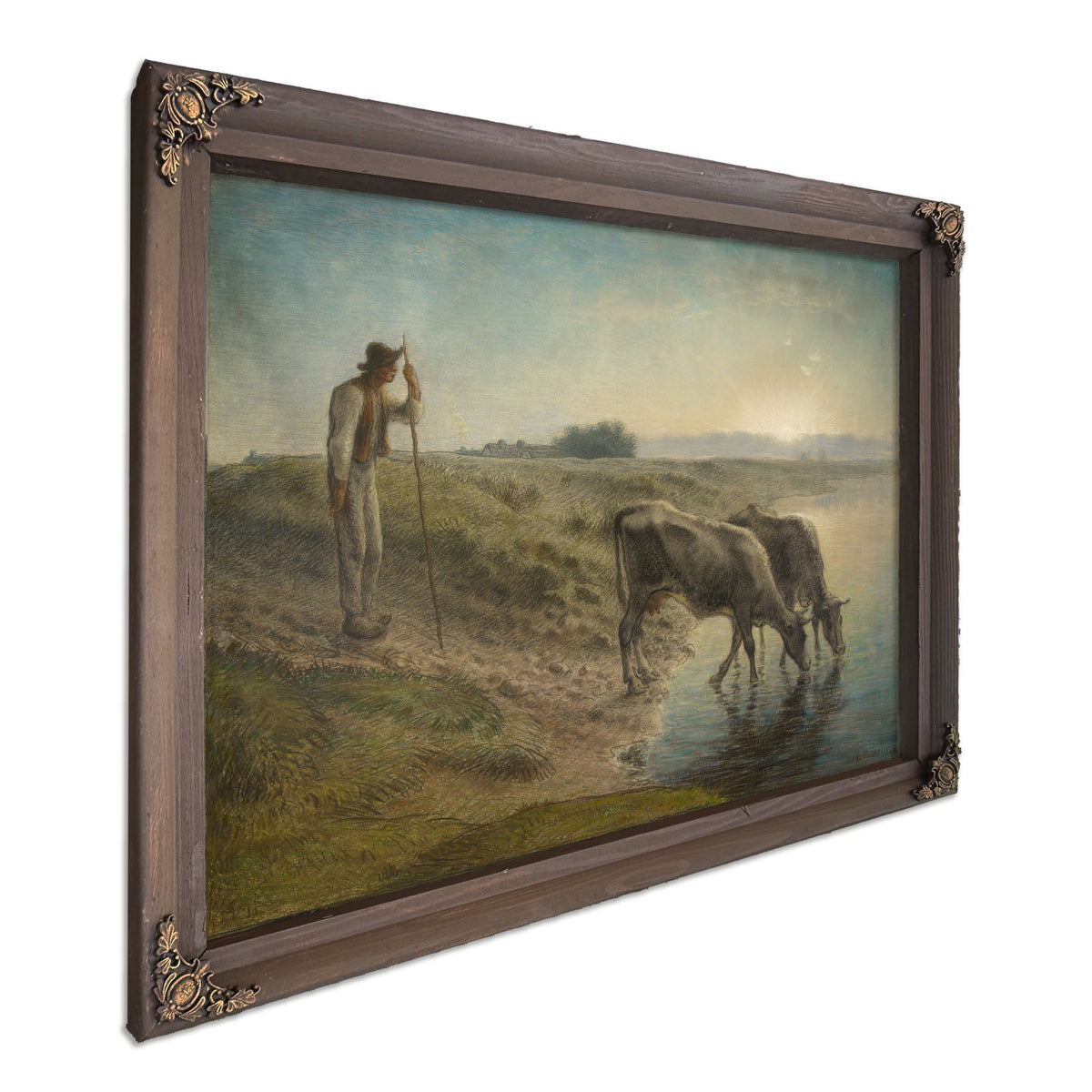 Peasant Watering His Cows the Bank the By Jean Francois Millet