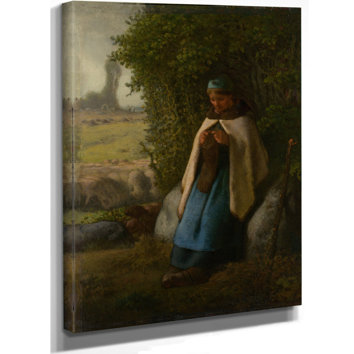 Shepherdess Seated a Rock 1856 By Jean Francois Millet