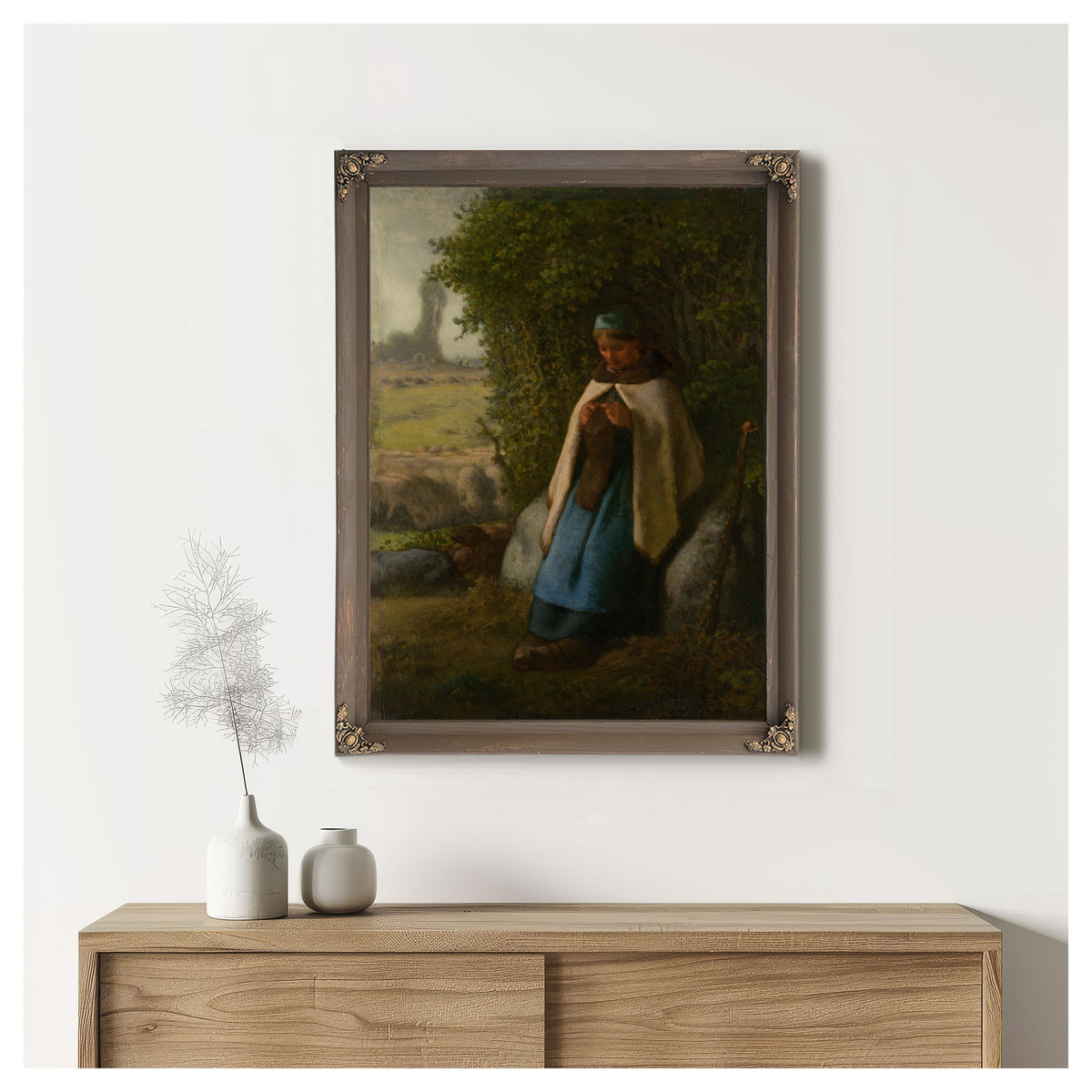 Shepherdess Seated a Rock 1856 By Jean Francois Millet