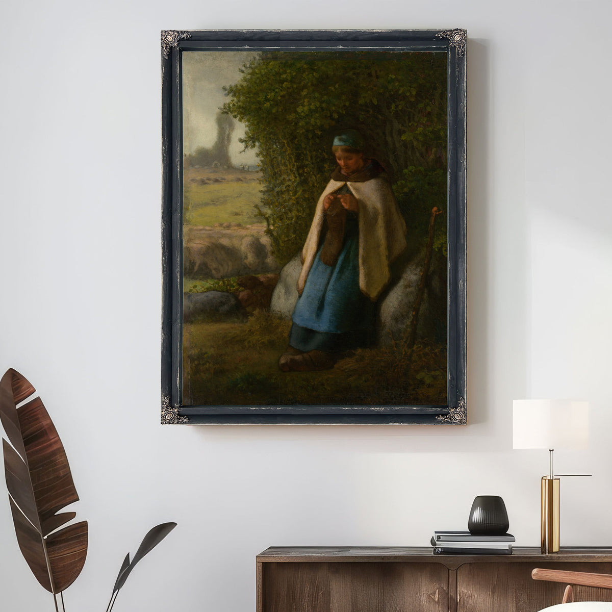 Shepherdess Seated a Rock 1856 By Jean Francois Millet