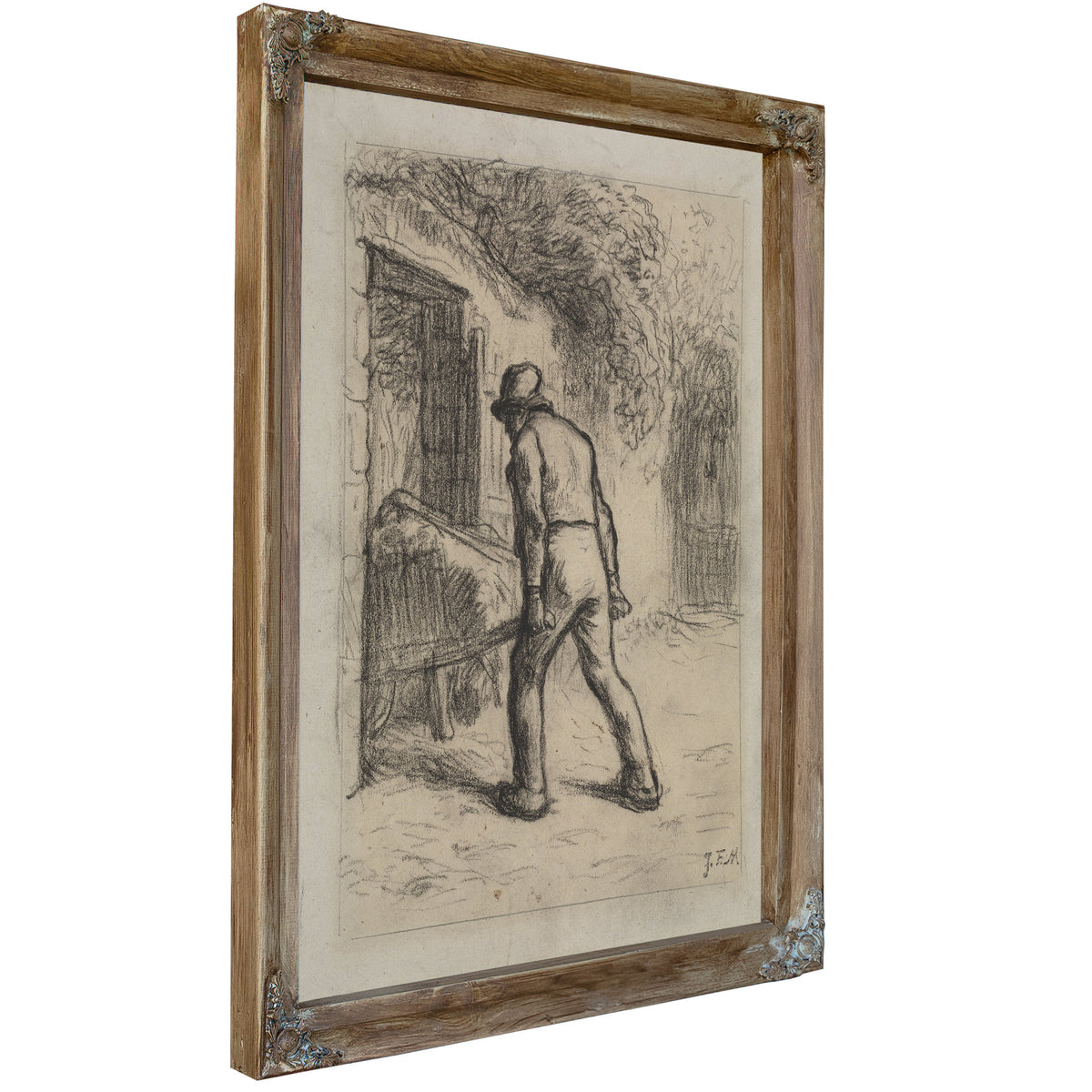 Study Man a Wheelbarrow 1855 1856 By Jean Francois Millet