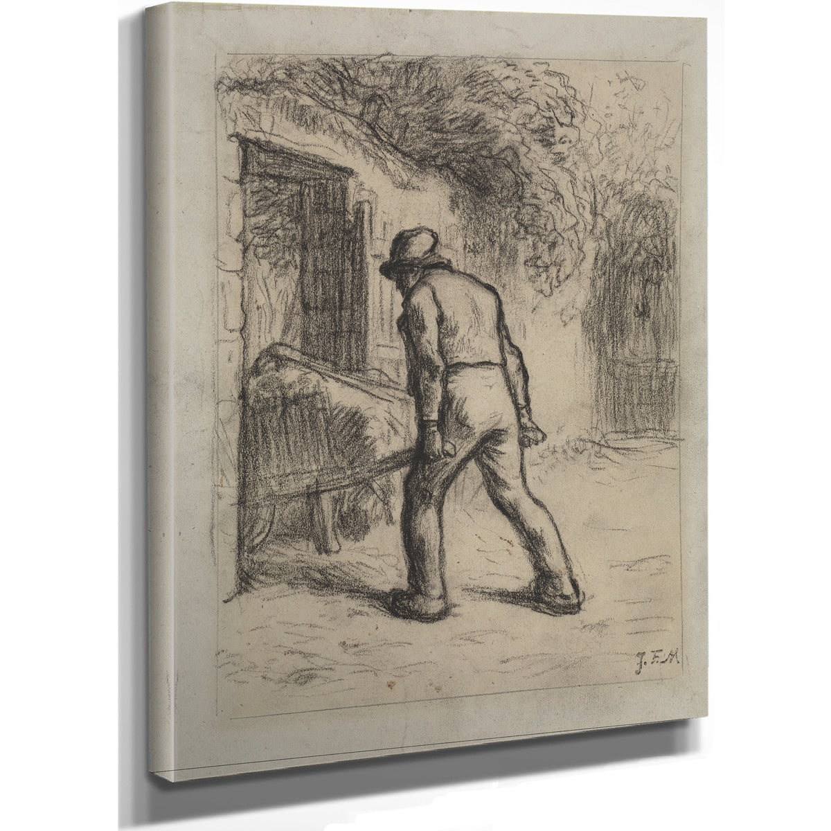 Study Man a Wheelbarrow 1855 1856 By Jean Francois Millet