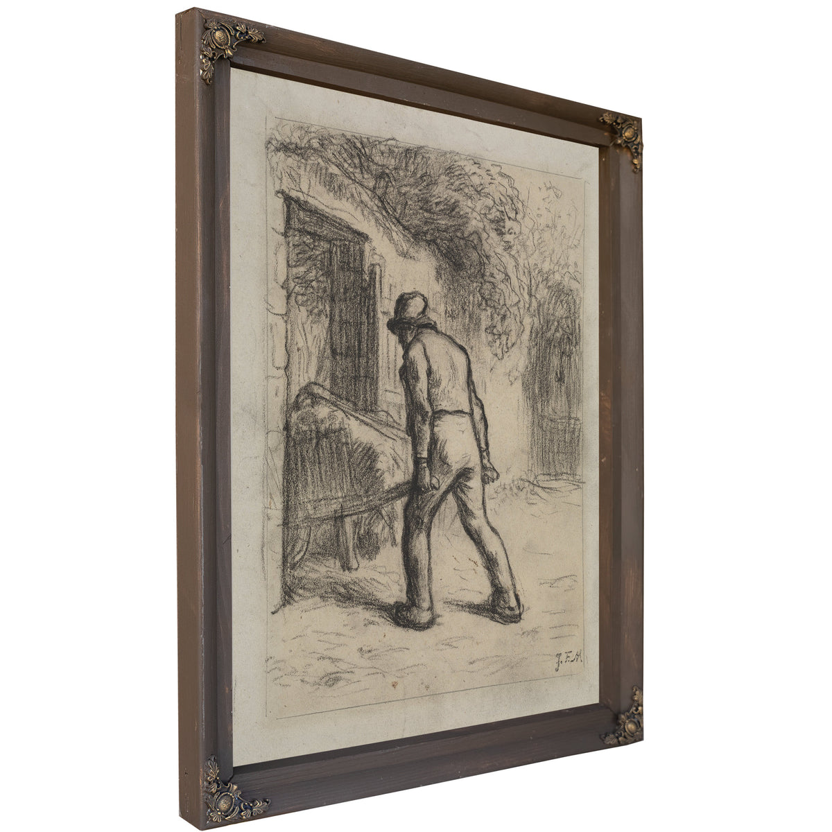Study Man a Wheelbarrow 1855 1856 By Jean Francois Millet