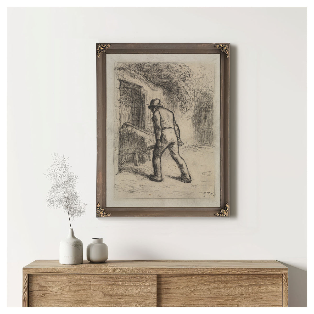 Study Man a Wheelbarrow 1855 1856 By Jean Francois Millet