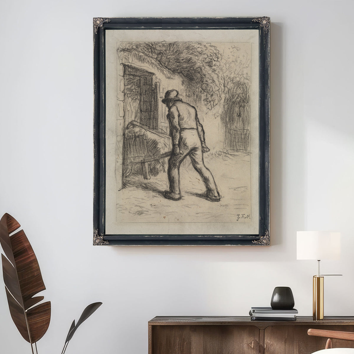 Study Man a Wheelbarrow 1855 1856 By Jean Francois Millet