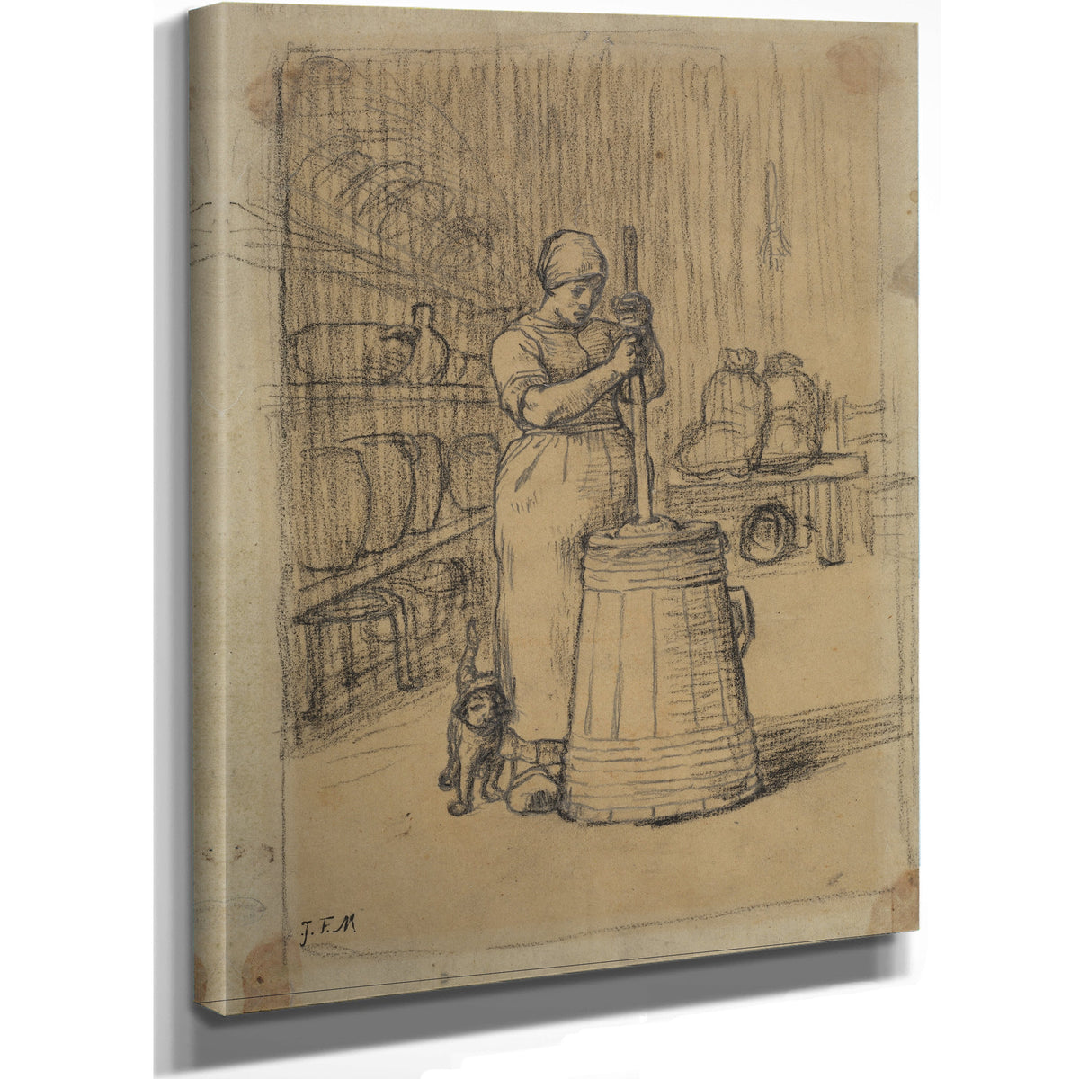 Study Woman Churning Butter 1855 1856 By Jean Francois Millet
