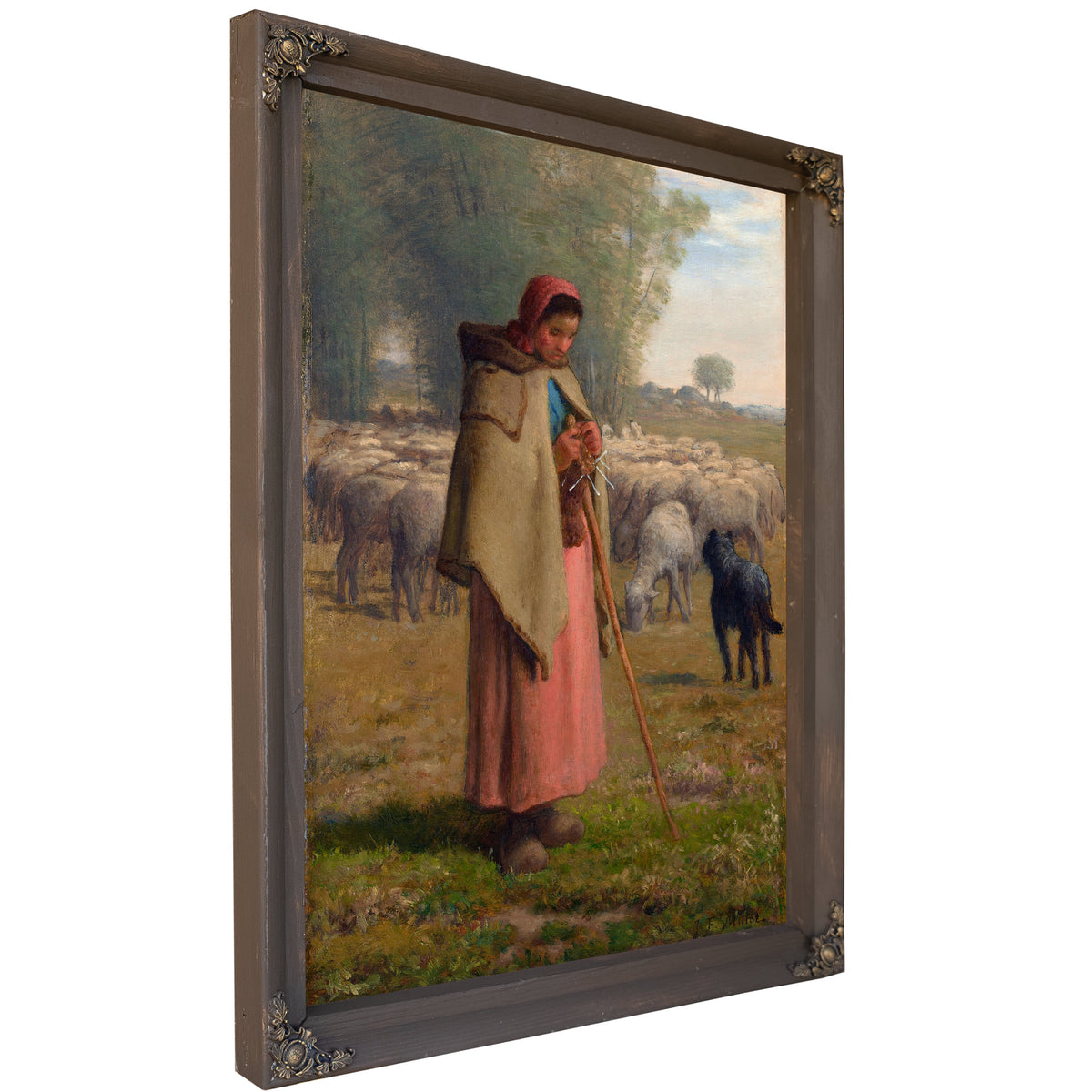 Young Girl Guarding Her Sheep C 186062 By Jean Francois Millet