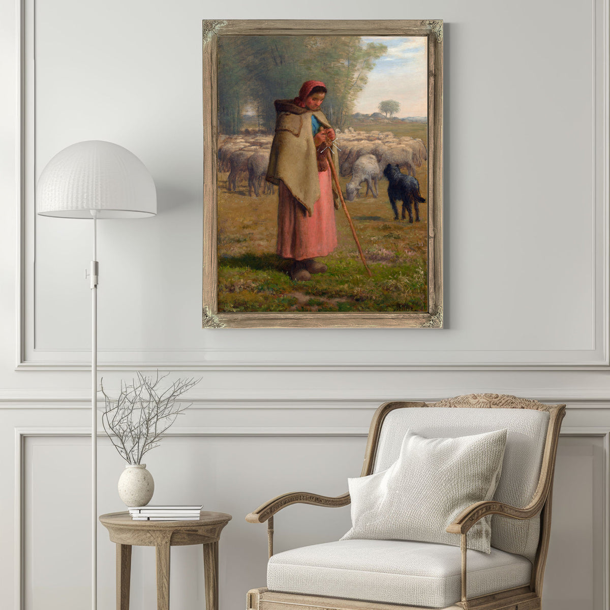 Young Girl Guarding Her Sheep C 186062 By Jean Francois Millet