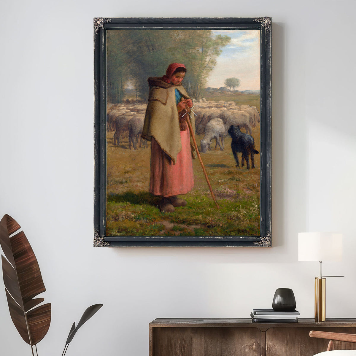 Young Girl Guarding Her Sheep C 186062 By Jean Francois Millet