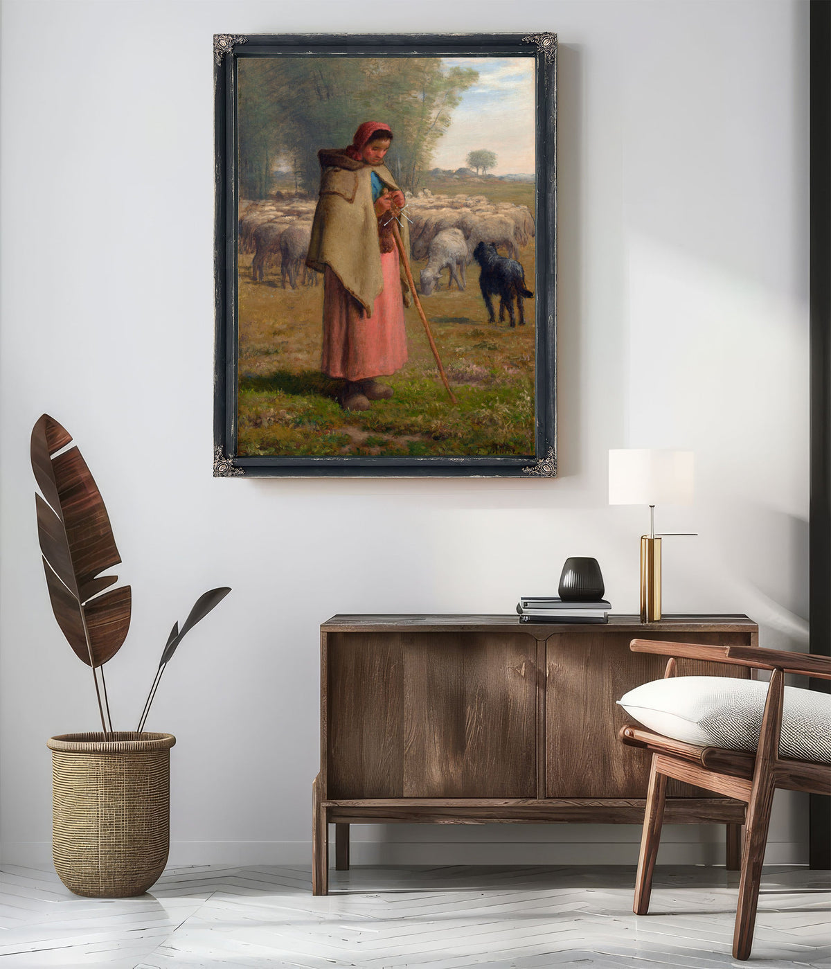 Young Girl Guarding Her Sheep C 186062 By Jean Francois Millet