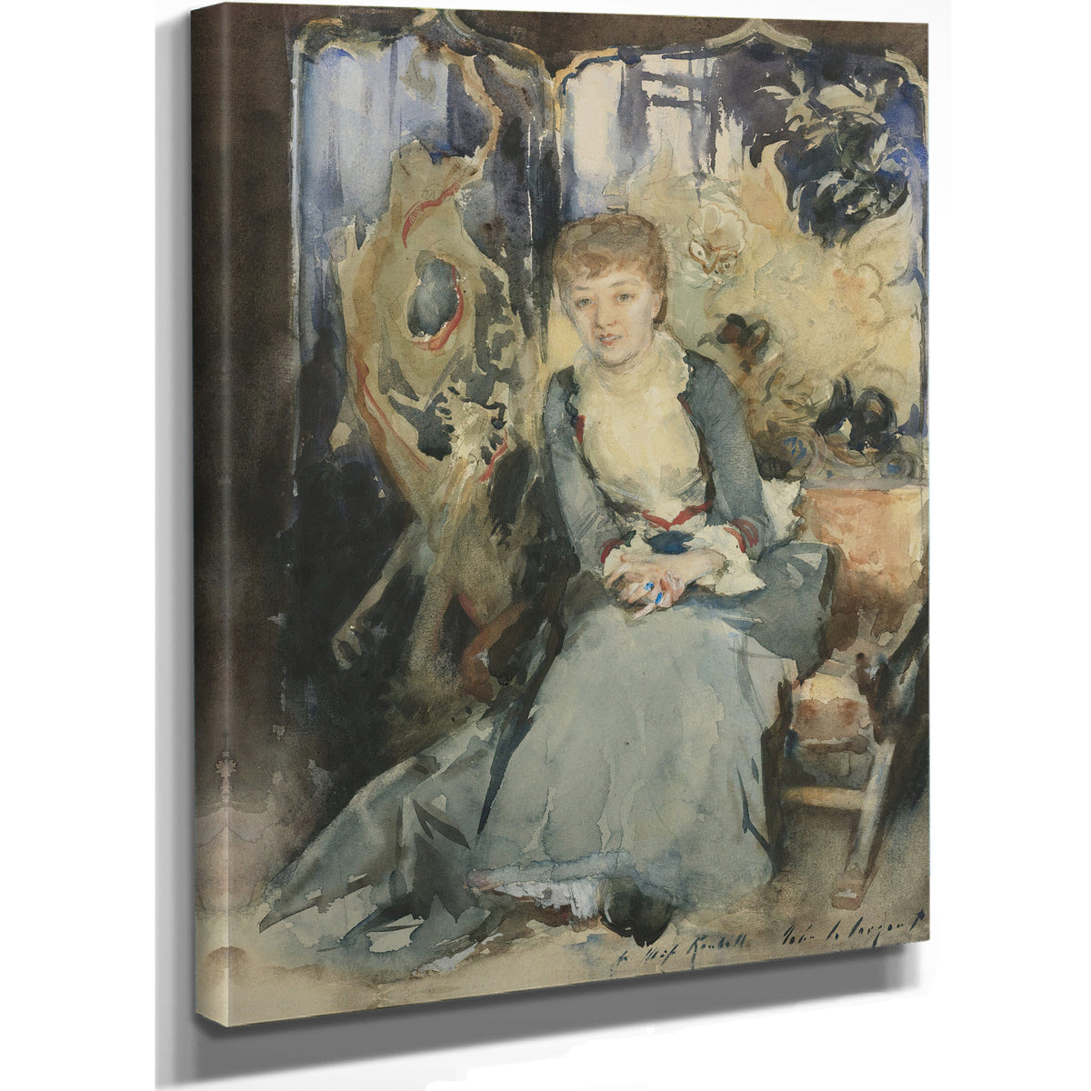 Mrs Reubell Seated Front a Screen By John Singer Sargent