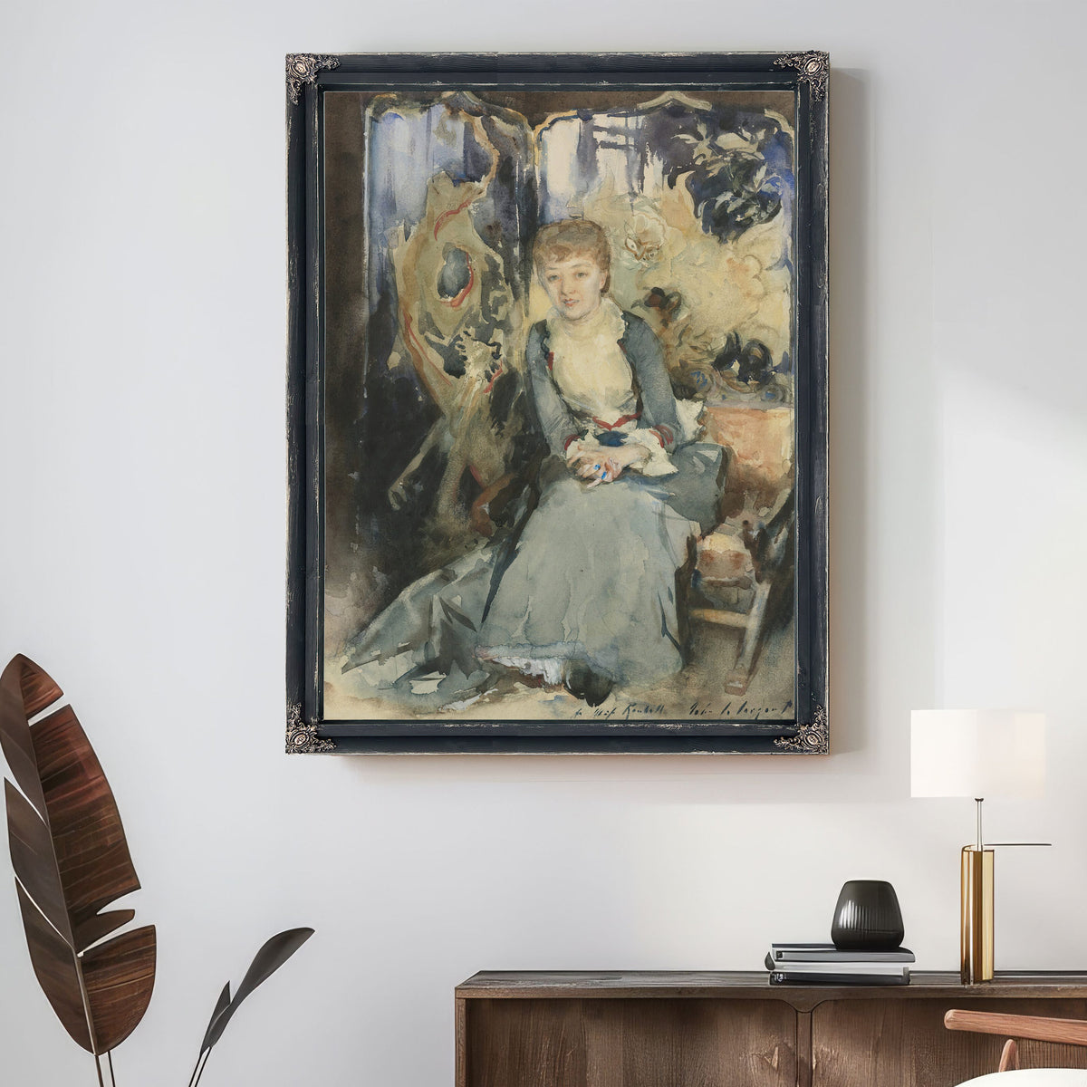 Mrs Reubell Seated Front a Screen By John Singer Sargent