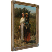 Two Young Women Picking Grapes Study By Jules Breton