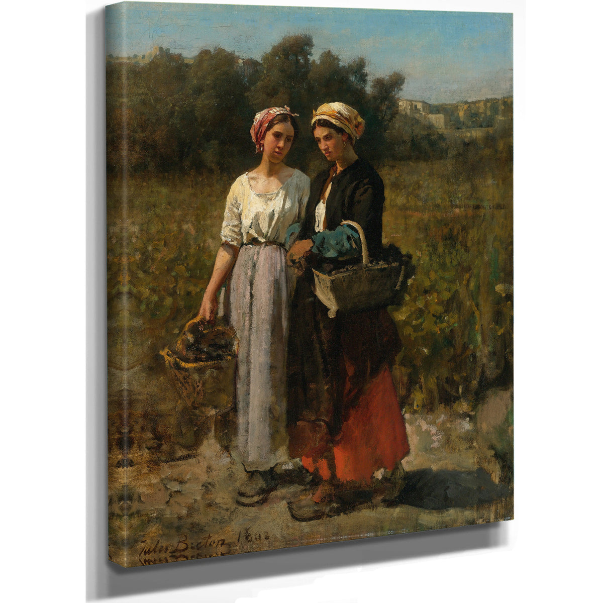 Two Young Women Picking Grapes Study By Jules Breton