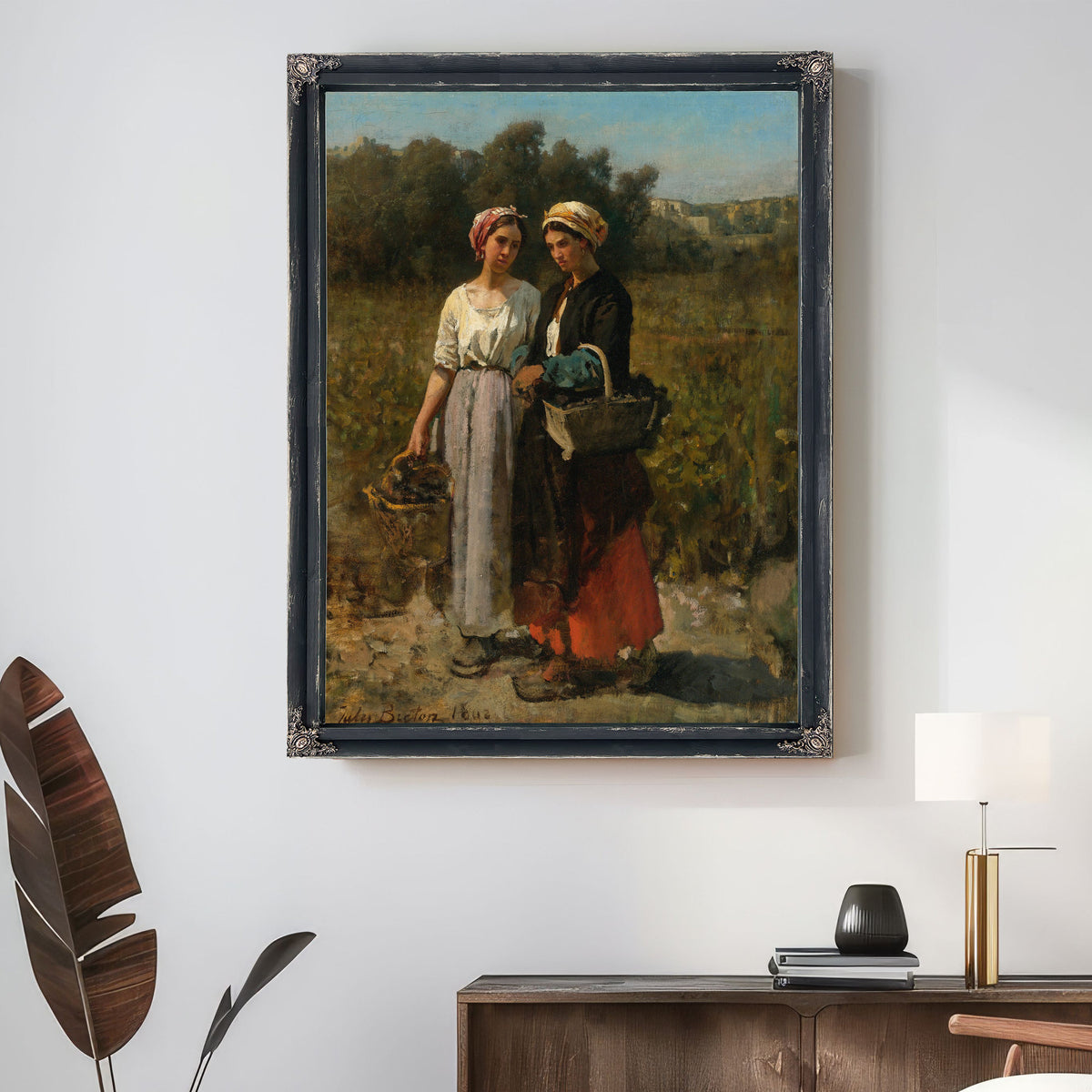 Two Young Women Picking Grapes Study By Jules Breton