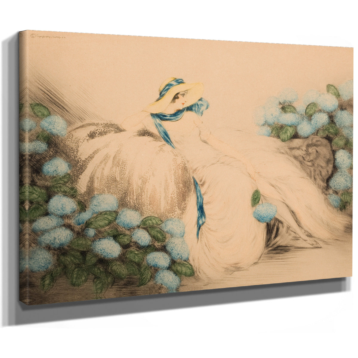Lady Blue Flowers 1935 By Louis Icart