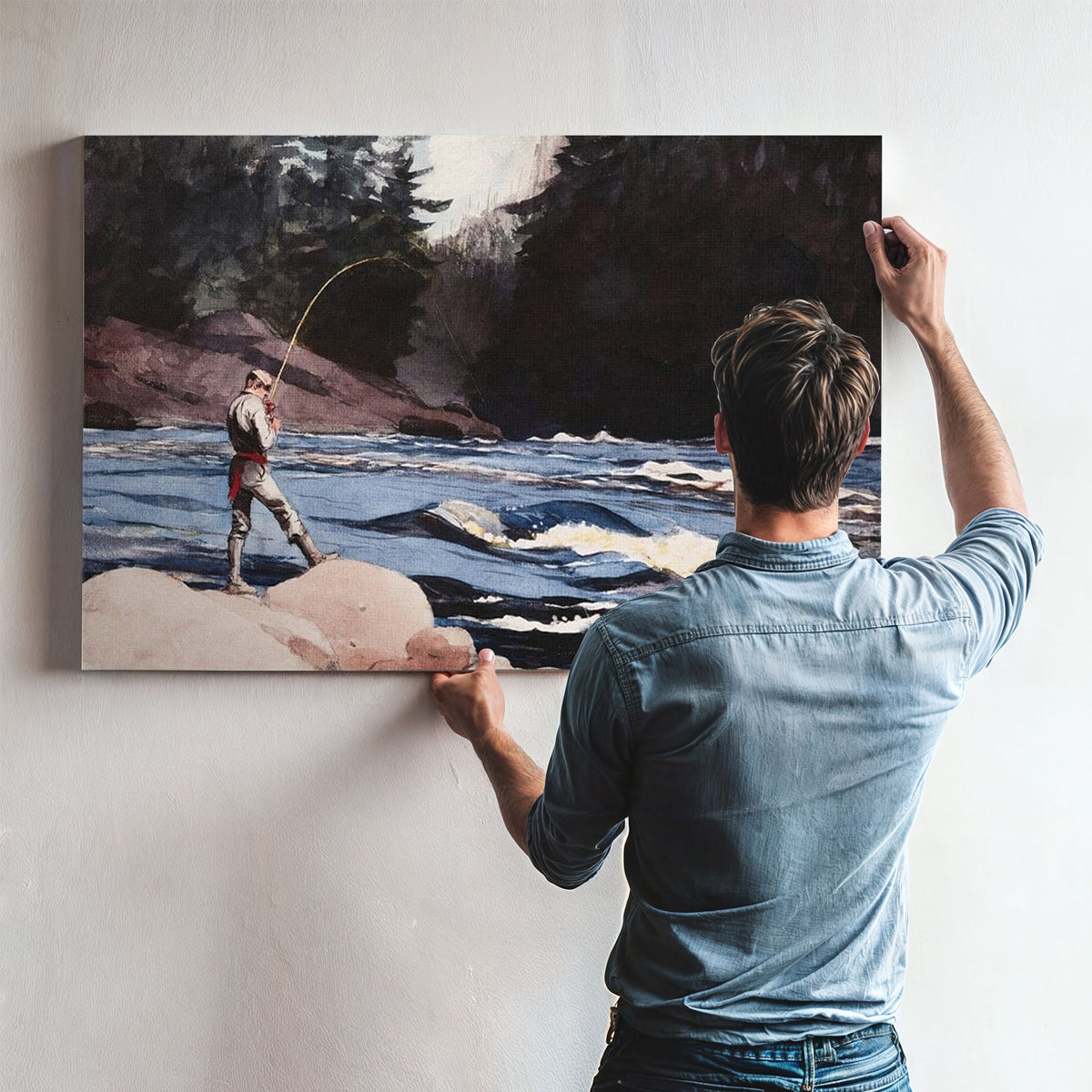 Man Fishing A New England Stream By Winslow Homer
