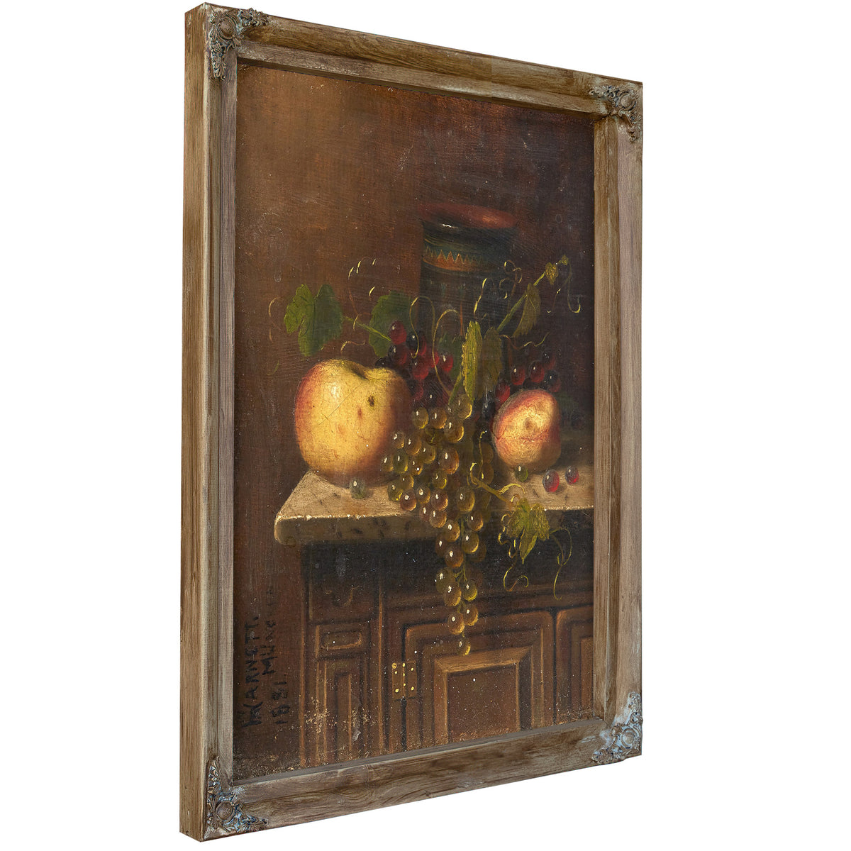 Still Life Egyptian Vase Apples Grapes By Michael Harnett