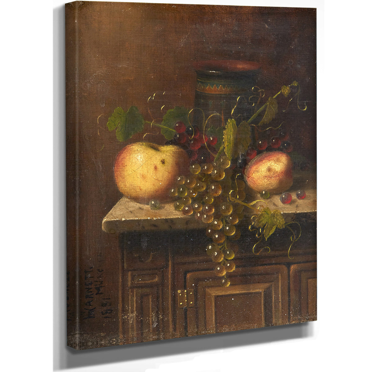 Still Life Egyptian Vase Apples Grapes By Michael Harnett