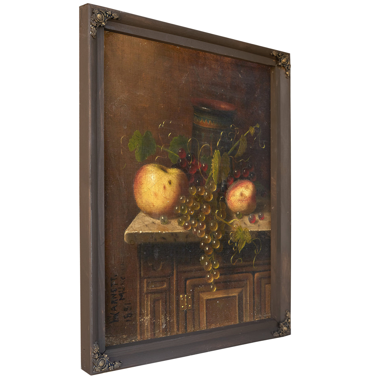 Still Life Egyptian Vase Apples Grapes By Michael Harnett