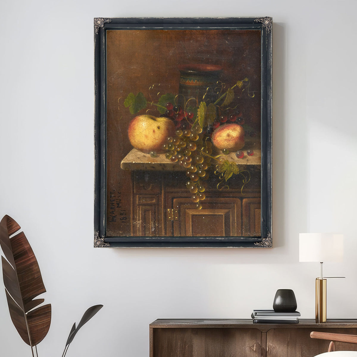 Still Life Egyptian Vase Apples Grapes By Michael Harnett
