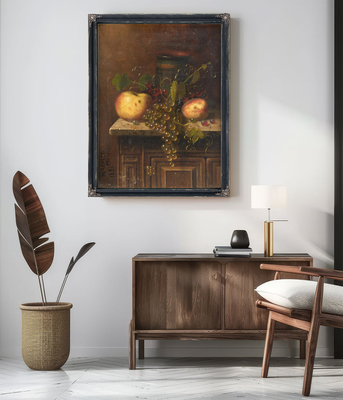 Still Life Egyptian Vase Apples Grapes By Michael Harnett