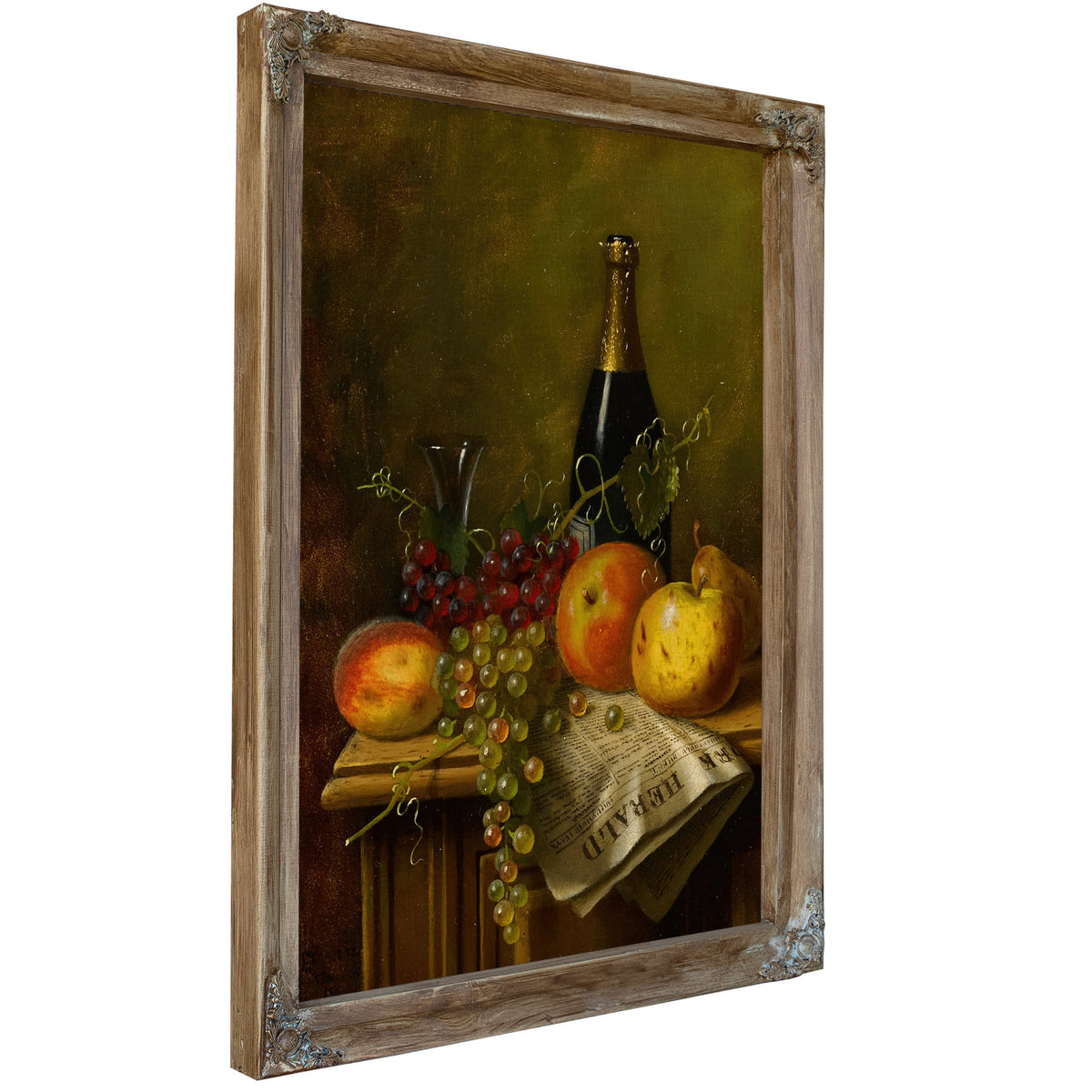 Still Life Fruit Champagne Bottle By Michael Harnett