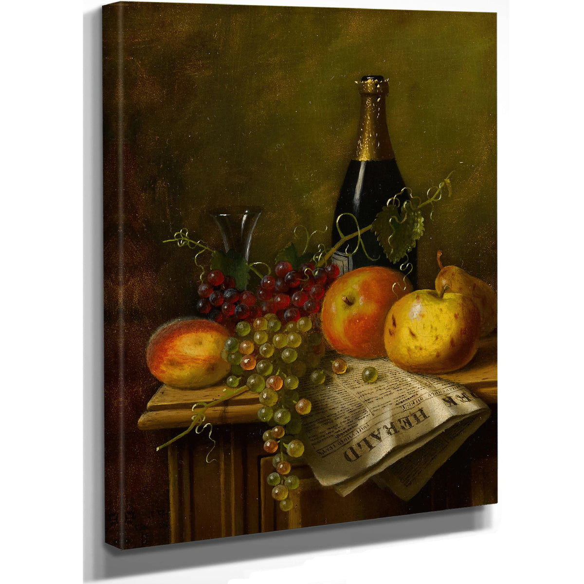 Still Life Fruit Champagne Bottle By Michael Harnett