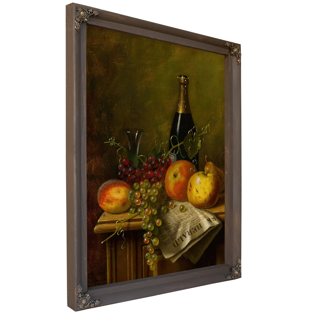 Still Life Fruit Champagne Bottle By Michael Harnett
