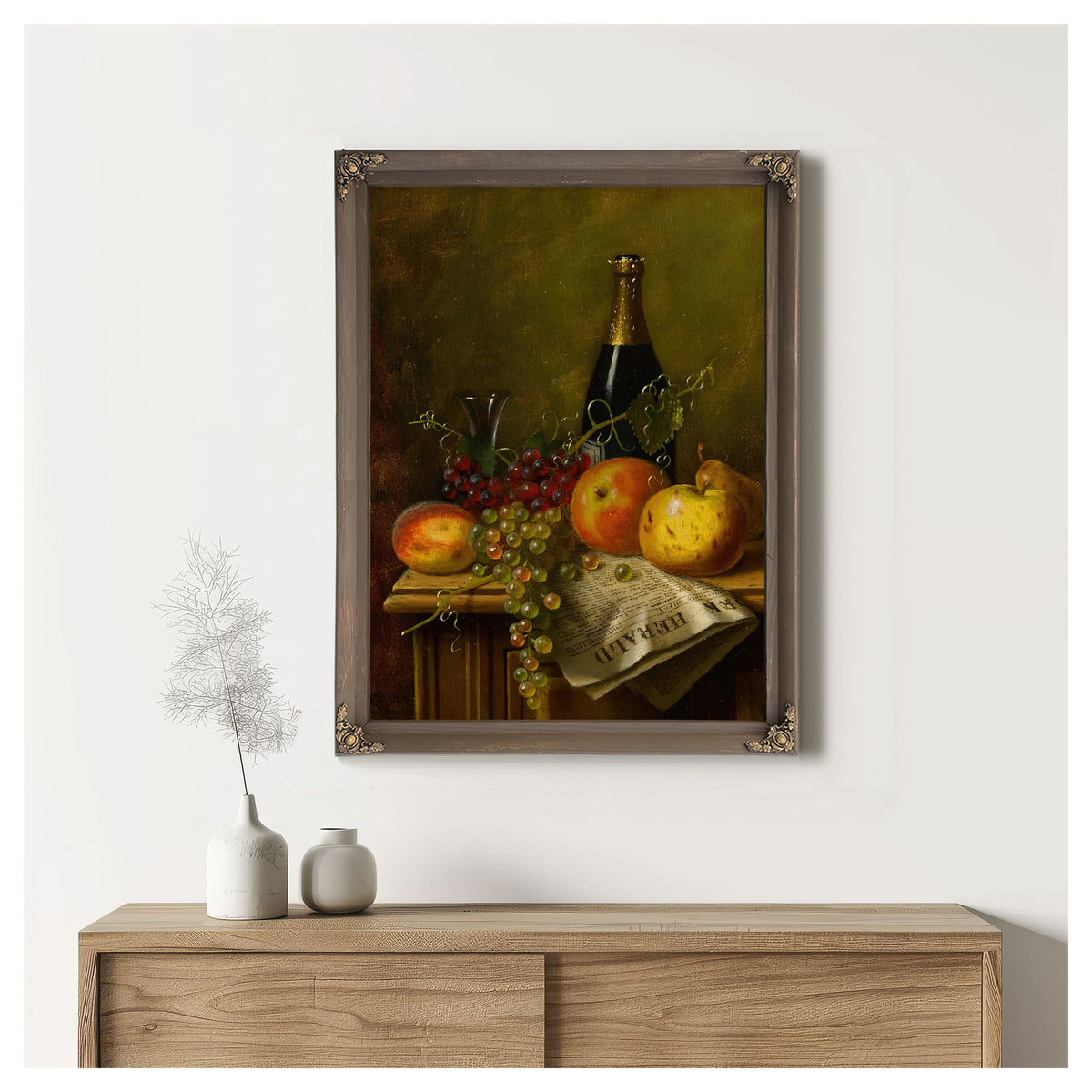 Still Life Fruit Champagne Bottle By Michael Harnett