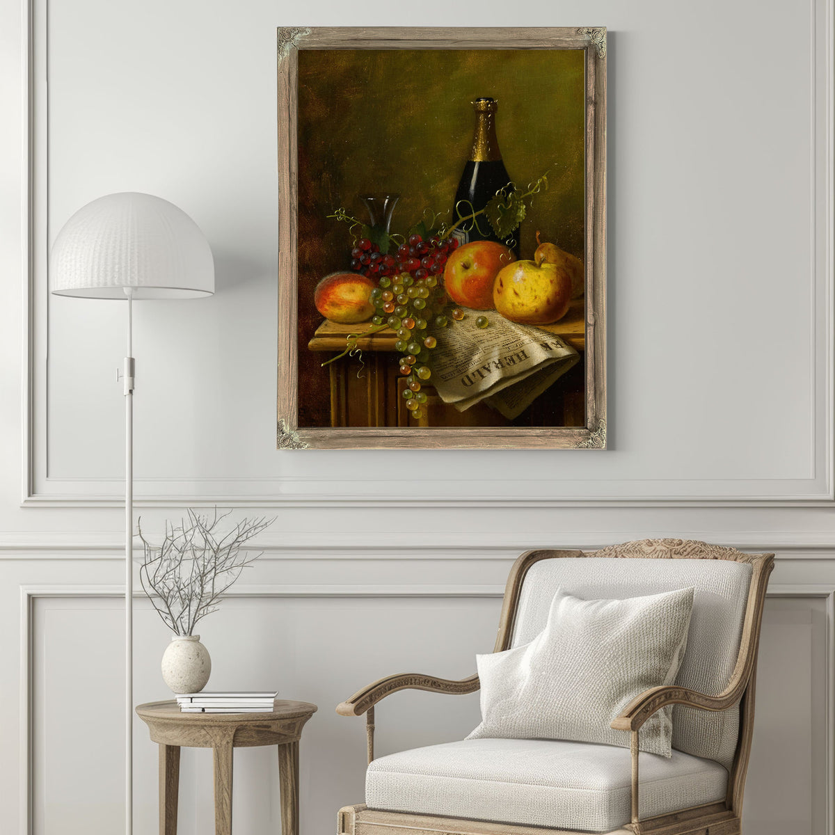 Still Life Fruit Champagne Bottle By Michael Harnett