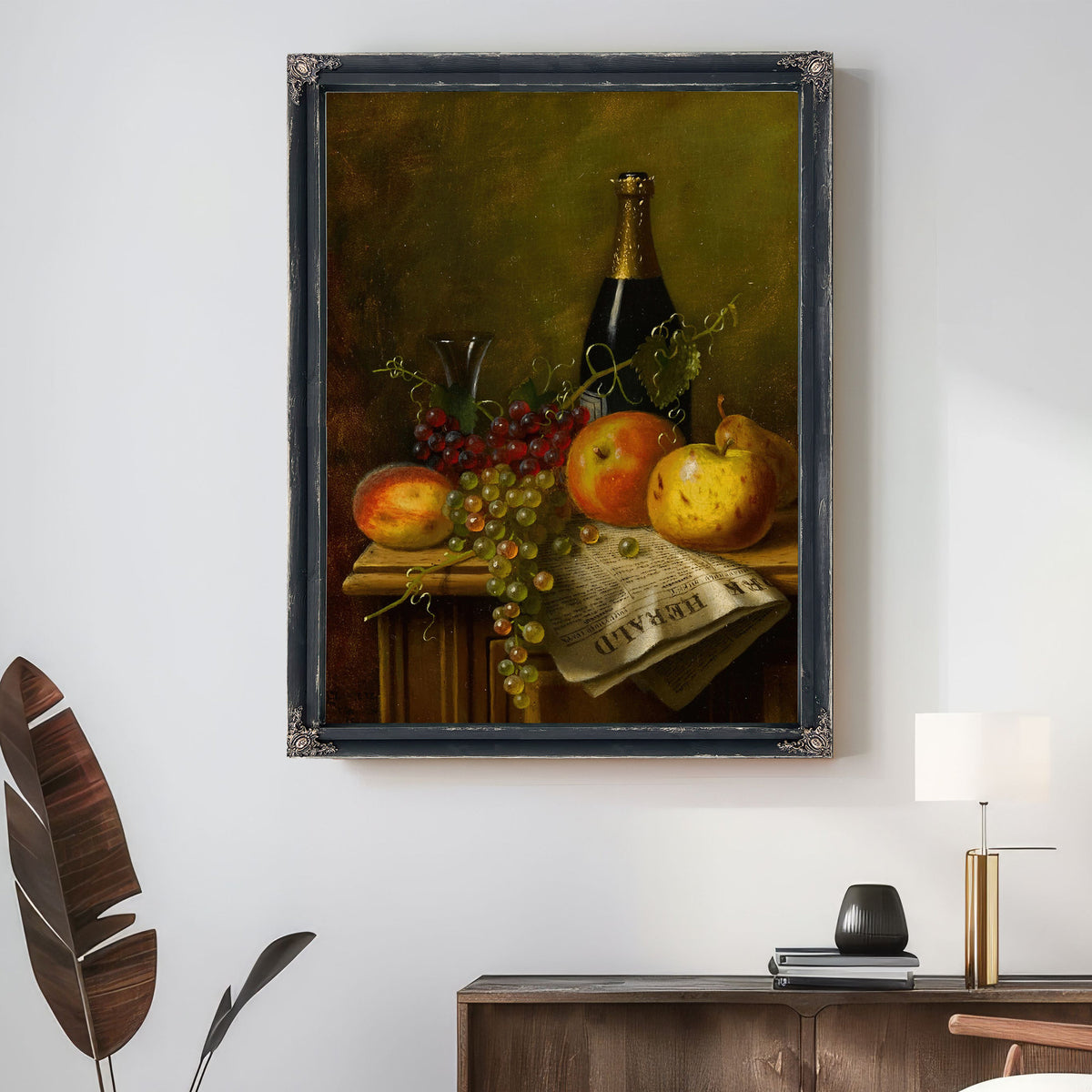 Still Life Fruit Champagne Bottle By Michael Harnett
