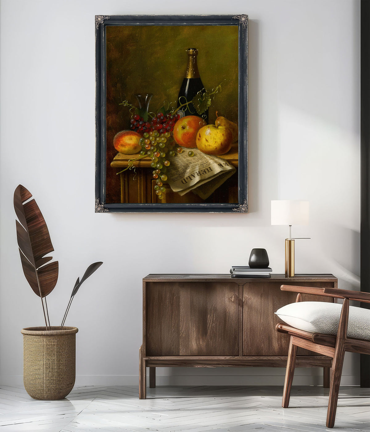 Still Life Fruit Champagne Bottle By Michael Harnett