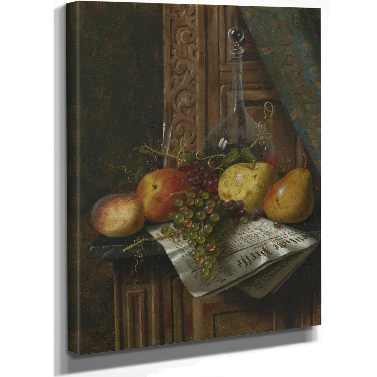 Still Life Munich Newspaper Fruit By Michael Harnett