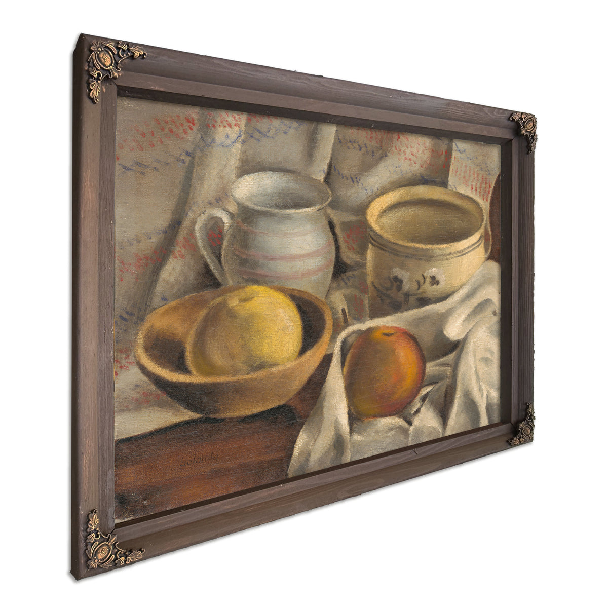 Still Life Ceramic Pots Apples By Mikulas Galanda