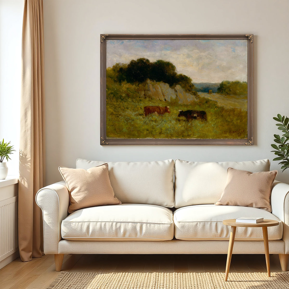 Untitled Landscape Two Cows By Mitchell Bannister